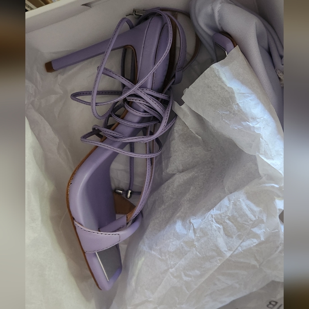 SCHUTZ Vikki Open Toe Stiletto Heel Sandals (Smoky Grape) Size 5 - Picture 5 of 5